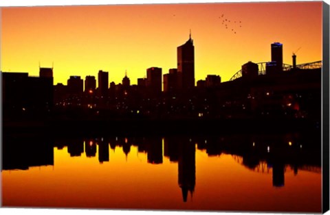 Framed Melbourne CBD and Telstra Dome at Dawn, Victoria, Australia Print