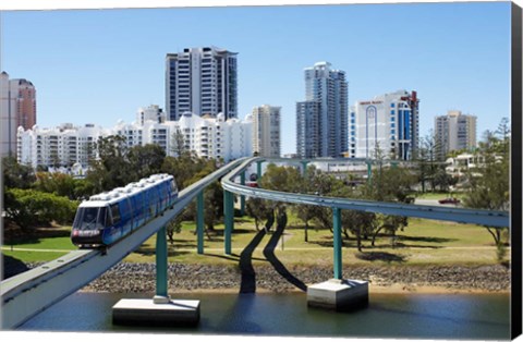 Framed Monorail by Jupiter&#39;s Casino, Broadbeach, Gold Coast, Queensland, Australia Print