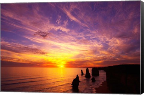 Framed Sunset, Twelve Apostles, Port Campbell National Park, Great Ocean Road, Victoria, Australia Print