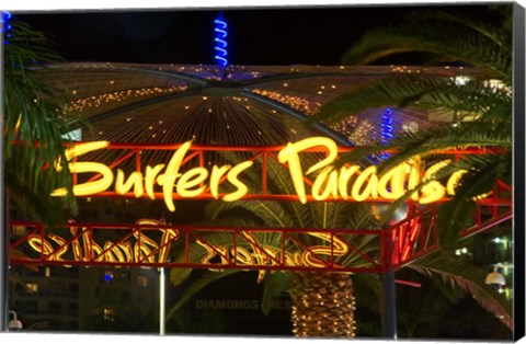 Framed Surfers Paradise Sign, Gold Coast, Queensland, Australia Print