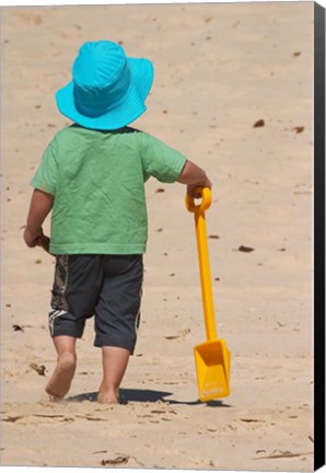 Framed Little Boy and Spade on Beach, Gold Coast, Queensland, Australia Print