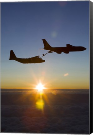 Framed MC-130H Combat Talon II Being Refueled by a KC-135R Stratotanker at Sunset Print