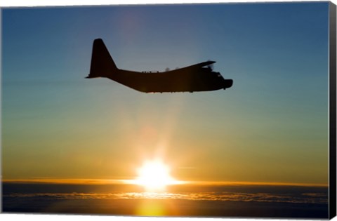 Framed Silhouette of a MC-130H Combat Talon at Sunset, East Anglia, UK Print