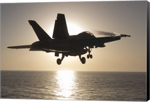 Framed F/A-18F Super Hornet in the Morning Sun over the Arabian Sea Print