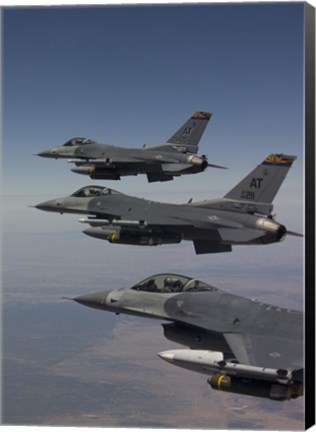 Framed Three F-16&#39;s fly in Formation over Arizona (vertical) Print