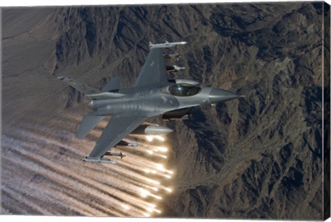 Framed F-16 Fighting Falcon Releases Flares Print