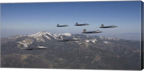 Framed F-22 Raptors Over New Mexico Mountains Print