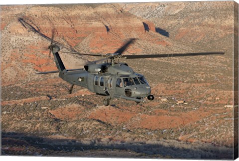 Framed HH-60G Pave Hawk Flies a Low Level Route in New Mexico Mountains Print