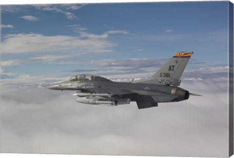 Framed F-16 Fighting Falcon Flies with AGM-65 Maverick Missile Print