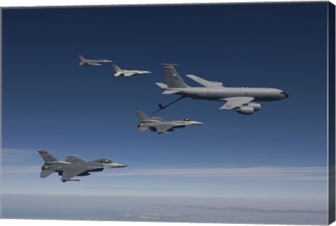 Framed Four F-16&#39;s and a KC-135 Fly in Formation over Arizona Print