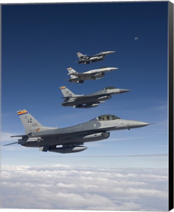 Framed Four F-16&#39;s Fly in Formation During a Training Mission Print