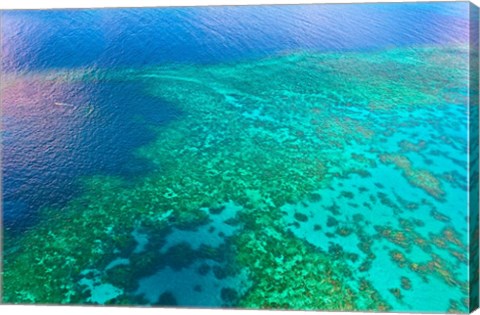 Framed Aerial view of the Great Barrier Reef, Queensland, Australia Print