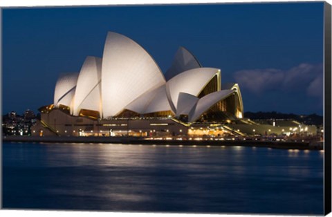 Framed Australia, Sydney Opera House at night on waterfront Print