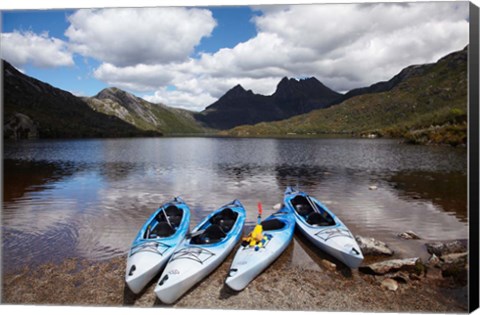 Framed Kayaks, Cradle Mountain and Dove Lake, Western Tasmania, Australia Print