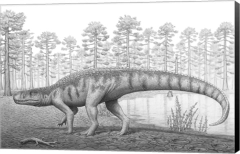 Framed Chirotherium Roams a Prehistoric Era Landscape Print