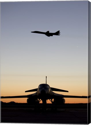 Framed B-1B Lancer Takes Off at Sunset from Dyess Air Force Base, Texas Print