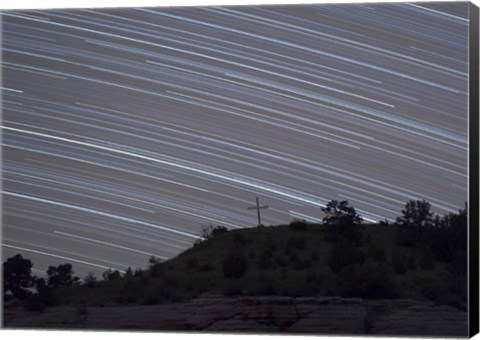 Framed Star Trails over a cross in Oklahoma Print