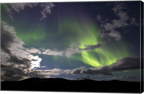 Framed Aurora Borealis with Moonlight at Fish Lake, Yukon, Canada Print