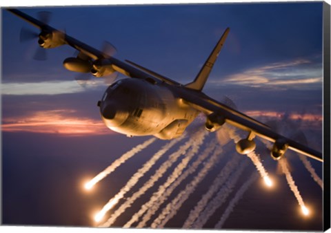 Framed C-130 Hercules Releases Flares Print