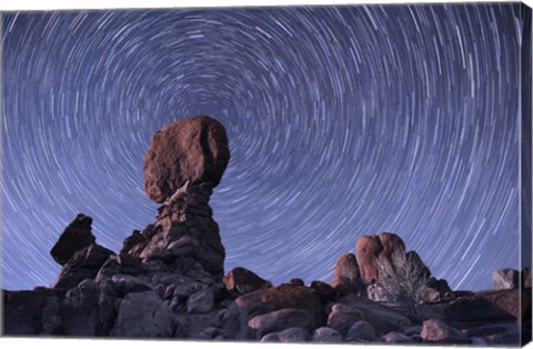 Framed Star trails around the Northern Pole Star, Arches National Park, Utah Print