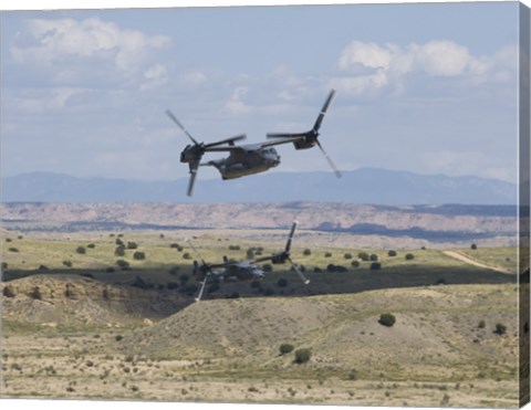 Framed Two CV-22 Osprey&#39;s Low Level Flying over New Mexico Print