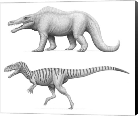 Framed Megalosaurus Bucklandii, Past and Present Print