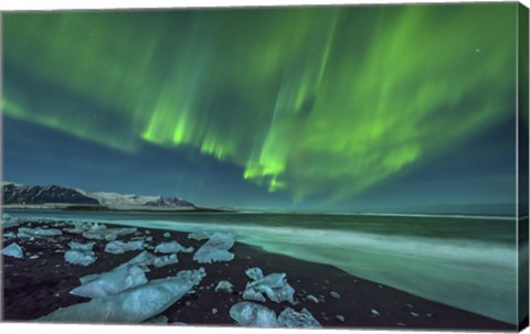 Framed Aurora Borealis over the Ice Beach near Jokulsarlon, Iceland Print