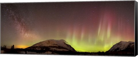 Framed Red Aurora Borealis and Milky Way over Carcross Desert, Canada Print