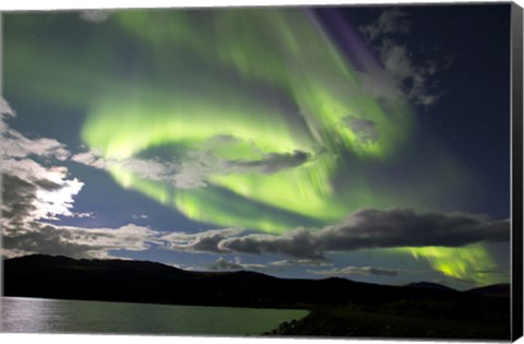 Framed Aurora borealis over Fish Lake, Yukon, Canada Print