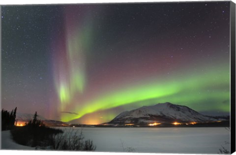 Framed Aurora Borealis over Nares Lake, Carcross, Yukon, Canada Print