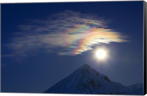 Framed Full Moon with Rainbow Clouds at Ogilvie Mountains Print