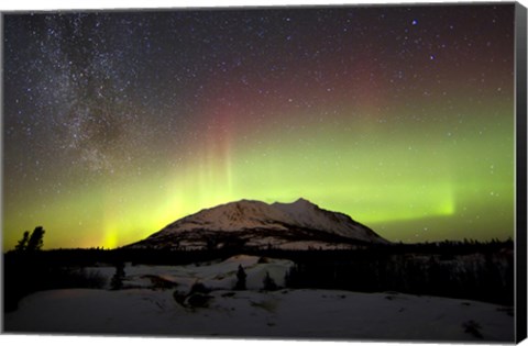 Framed Aurora Borealis and Milky Way over Carcross Desert, Canada Print