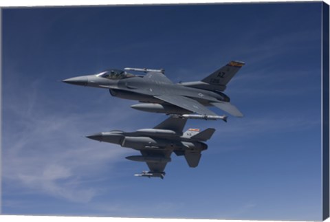 Framed Two F-16&#39;s Manuever on Air-to-Air Training Mission Print