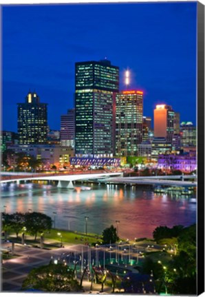 Framed Australia, Queensland, Brisbane, City Skyline  at night Print