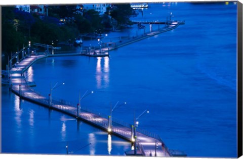 Framed Evening View of a pontoon Bridge over Brisbane River, Brisbane, Queensland Print