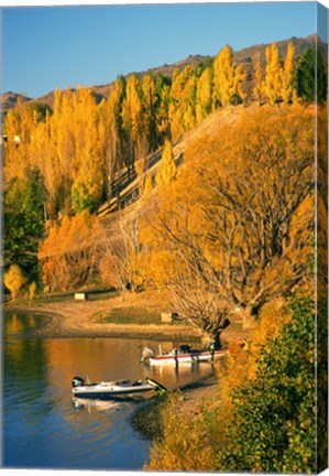 Framed Boats and Autumn Colours, Lake Dunstan, Central Otago, New Zealand Print
