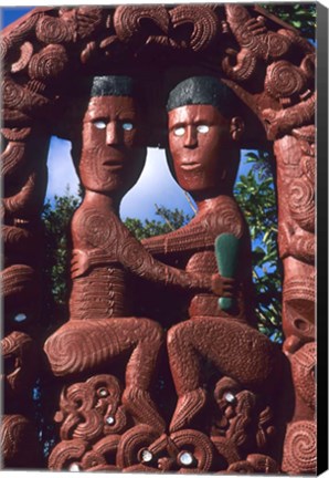 Framed Native Maori, Wooden Tribal Statue, Maori Arts and Crafts Institute, New Zealand Print