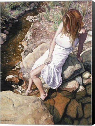 Framed Atlantic Stroll - Where Her Thoughts Flow Print