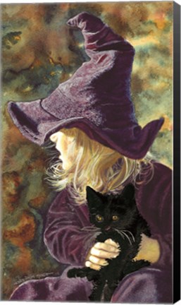 Framed Three Wishes - Witch Way, Black Cat Print