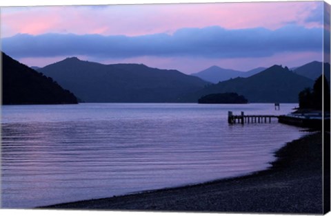 Framed Dusk on Picton Harbour, Marlborough Sounds, South Island, New Zealand Print