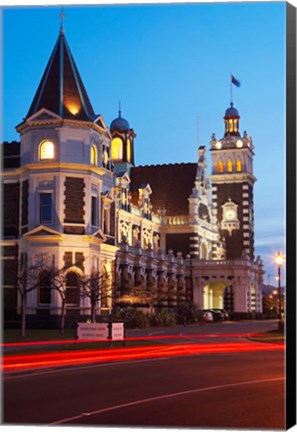 Framed Historic Railway Station at Dusk, Dunedin, South Island, New Zealand Print