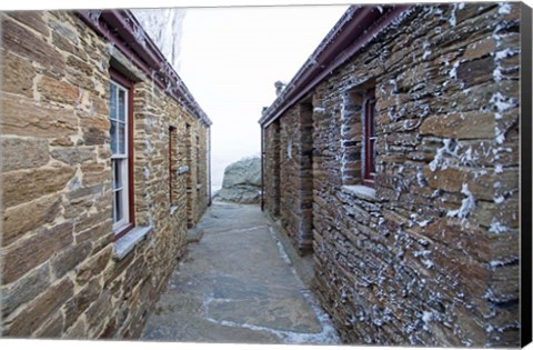 Framed Historic Mitchell&#39;s Cottage and Hoar Frost, Fruitlands, near Alexandra, Central Otago, South Island, New Zealand Print