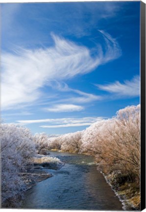 Framed Manuherikia River and Hoar Frost, Ophir, Central Otago, South Island, New Zealand Print
