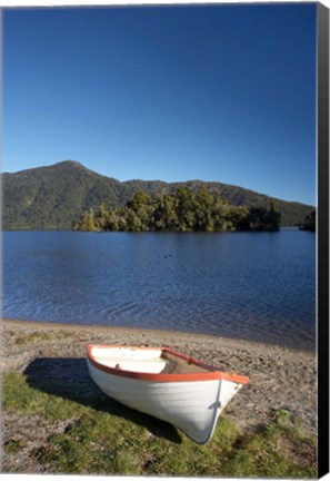 Framed Dinghy, Hans Bay, Lake Kaniere, South Island, New Zealand Print