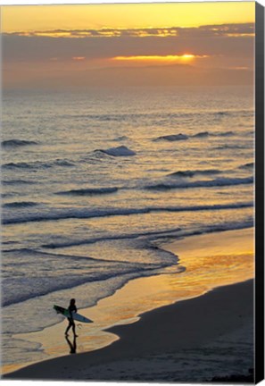 Framed Surfer at Blackhead Beach, South of Dunedin, South Island, New Zealand Print