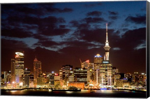 Framed Auckland CBD, Skytower and Waitemata Harbor, North Island, New Zealand Print