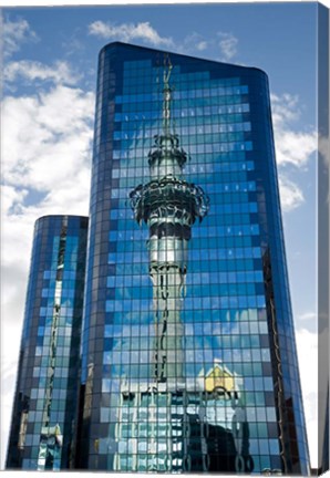 Framed Reflection of Skytower in Office Building, Auckland, North Island, New Zealand Print