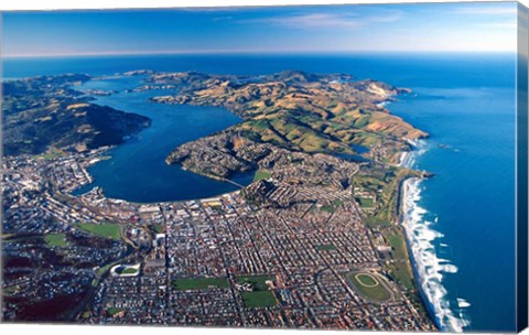Framed Dunedin, Otago Peninsula Harbor and Pacific Ocean, New Zealand Print