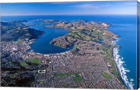 Framed Otago Harbor and Otago Peninsula, Dunedin City, New Zealand Print