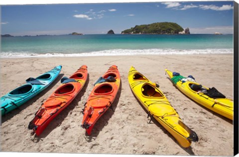 Framed Kayaks on Beach, Hahei, Coromandel Peninsula, North Island, New Zealand Print